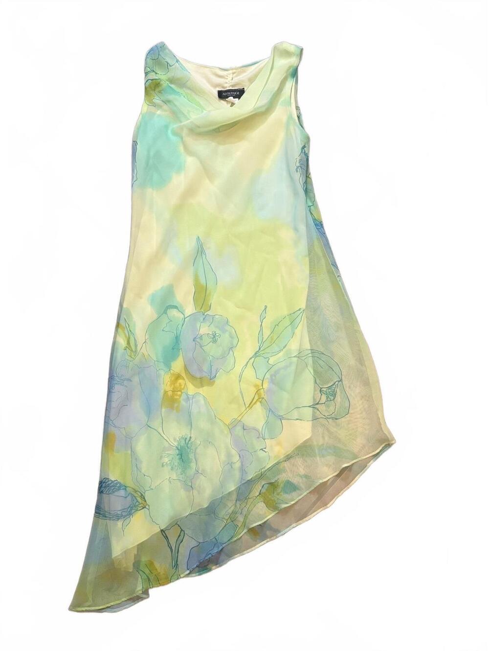 Alyn Paige Y2K Chiffon Dress Floral Asymmetrical Cowl Neck Fairy Midi USA